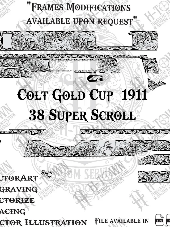 Colt Gold Cup 1911 Engraving: .38 Super Scroll Design (Digital Download)