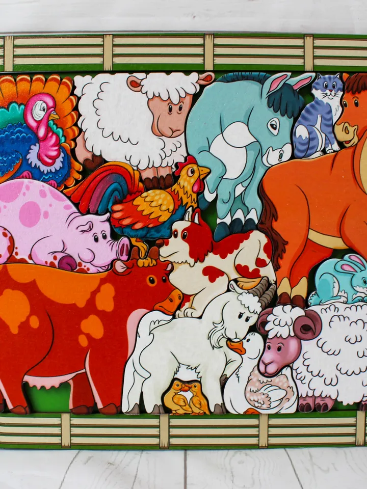 Wooden Puzzle - farm animals, Toddler Toys Age 2 3 4 5 year, Wood Montessori toy