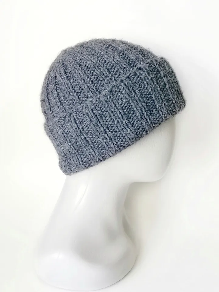 Handmade Grey Men's Beanie with Cuff - Luxuriously Warm Merino-Alpaca Blend Knit Hat, Handcrafted Warm Winter Wool Cap. FREE SHIPPING!