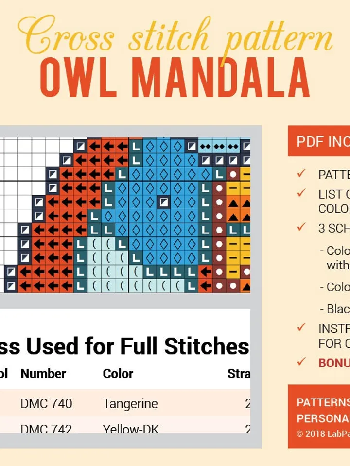 Mandala Owl Cross stitch pattern Bird | Embroidery Pattern | Instant Download | Cross Stitch Patterns | Embroidery Designs