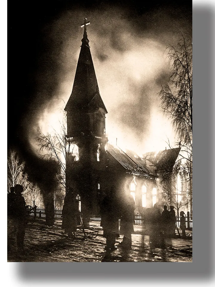 Old burning finnish Church.