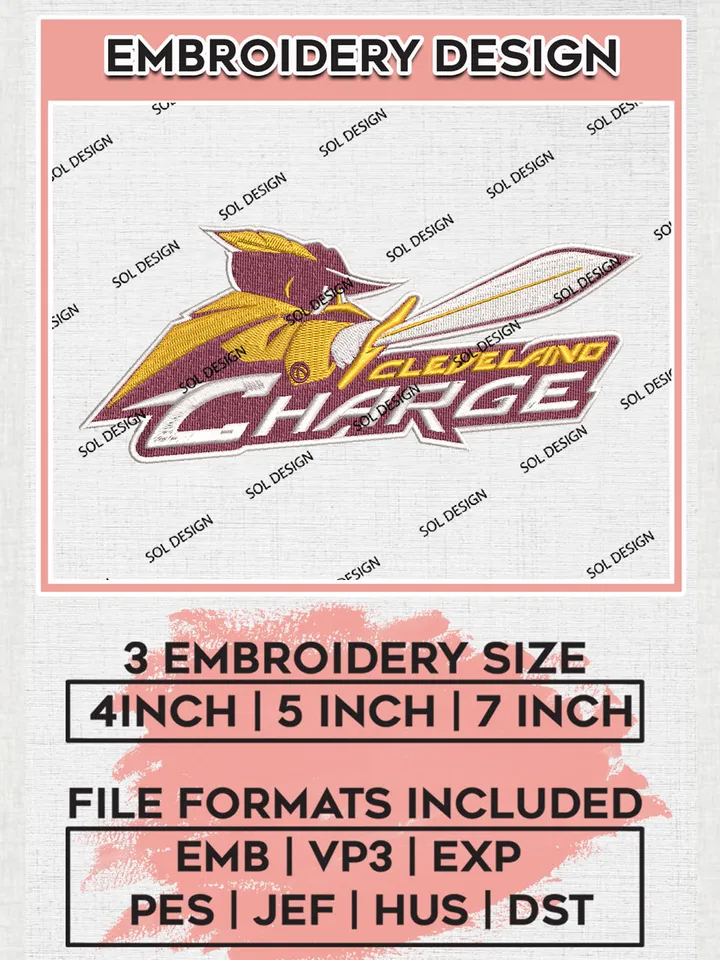 NBA Cleveland Charge Team Logo Wordmark Embroidery Designs, NBA G League Team Embroidery Files, Basketball Machine Embroidery Designs, NBA Cleveland Charge Team Logo, Sport Machine Embroidery Design, Digital Download