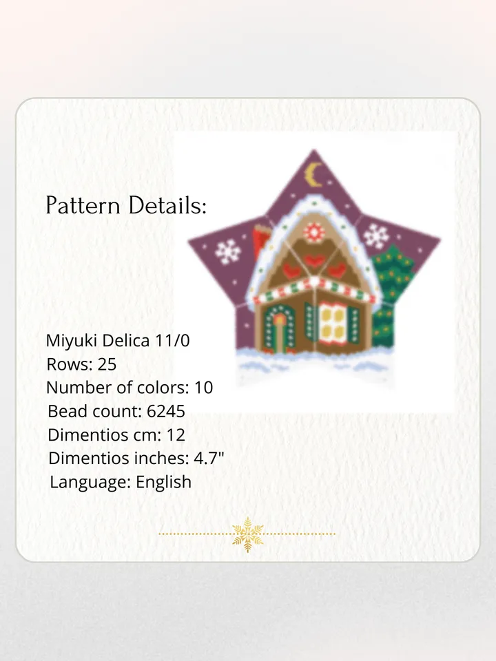 Gingerbread house, Peyote Star Beading PDF Pattern, Seed Bead Christmas Ornament