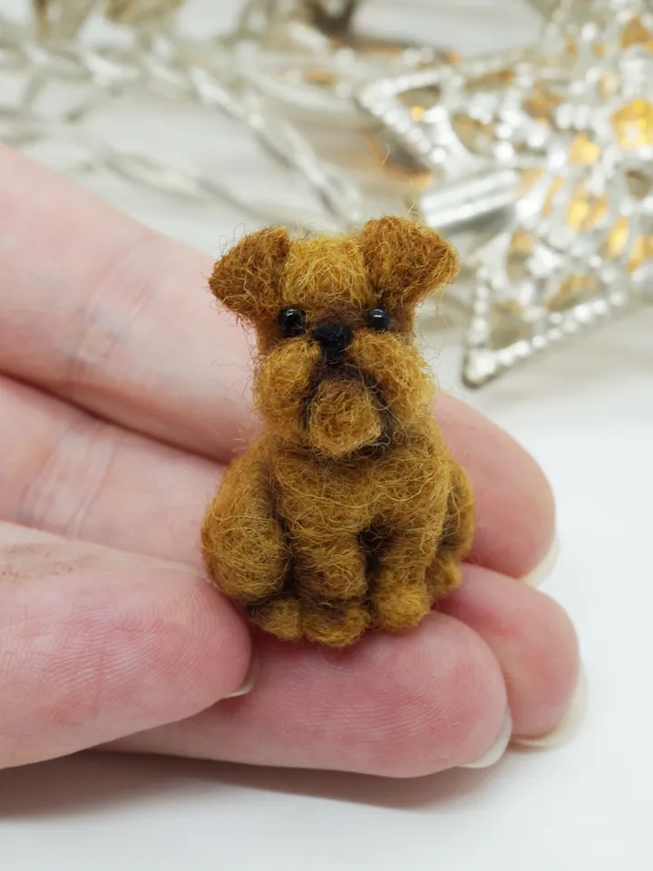 Tiny needle felted Brussels Griffon, miniature felted pet, dog portrait, made to order