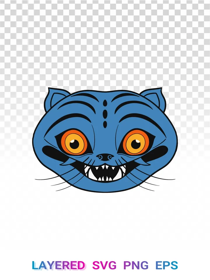 😈 Demon Tiger SVG, K-pop Anime PNG, Blue Demon Hunter Face