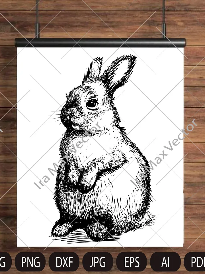 Rabbit SVG, Bunny standing, easter , hunter svg,rabbit cut file, peeking animal clipart, face Vector image, Bunny Printable art, Bunny Retro