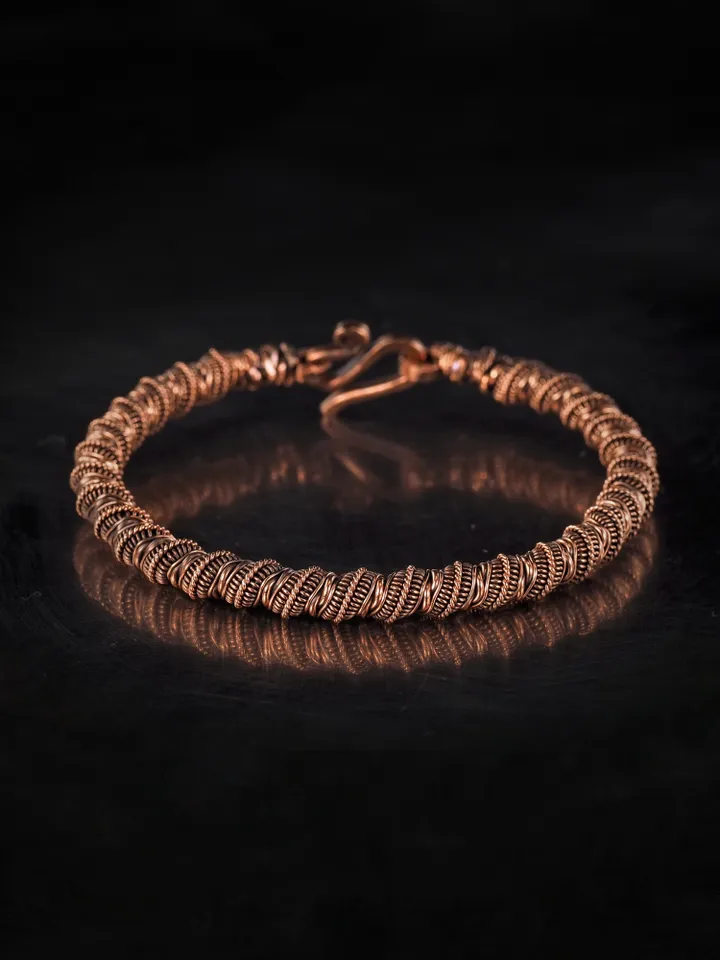 Narrow wire wrapped copper bracelet Unique metal bangle Handmade jewelry