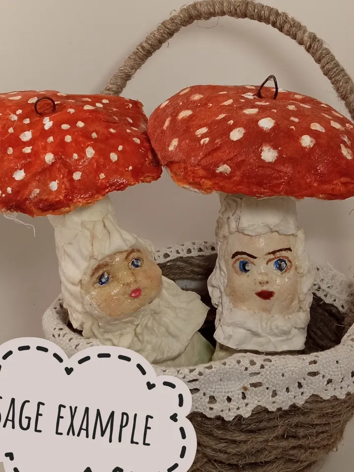 Unique Handmade Mushroom Ornaments with Faces - Classic Cotton Art. Amanita. Fly agaric Christmas tree toy Christmas ornaments