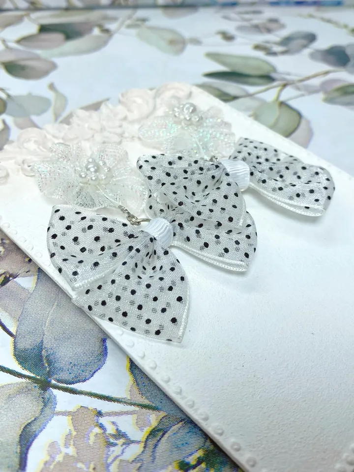 Fabric bow earrings. Handmade. Handmade jewelry.