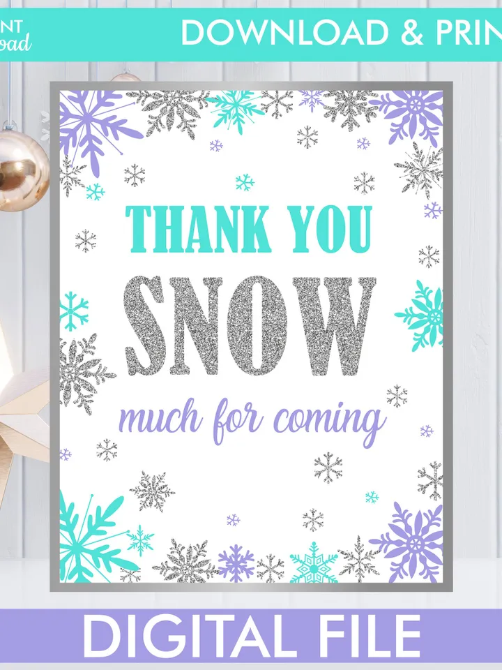 Winter Onederland Signs, Winter Onederland Birthday Girl Decorations, Purple Teal Snowflakes First Birthday Decorations Instant Download