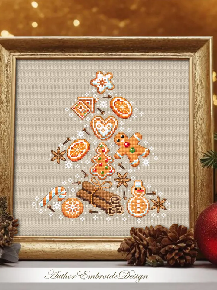 Christmas gingerbread cross stitch pattern PDF download Christmas tree cross stitch chart, Christmas sugar and spice pattern digital #N154