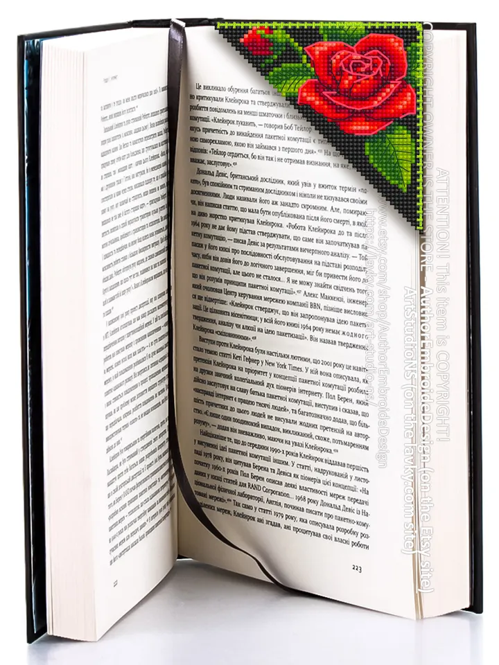 Corner bookmark red rose cross stitch pattern PDF download Red flowers cross stitch chart, Floral bookmark corner digital PDF #B216