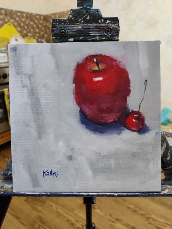 painting oil apple Juicy couple