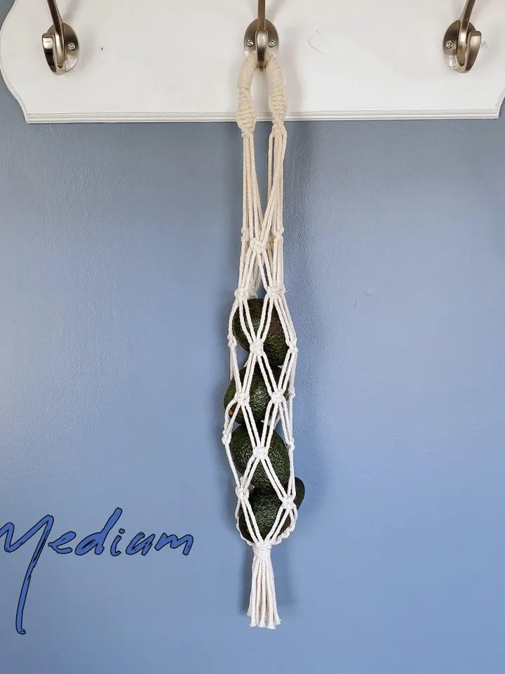 Macrame Produce Bag SET of 3 Sizes Large Medium Small Hang Fruits & Vegetables in a Breathable Boho Style Net for Kitchen Food Storage Gift
