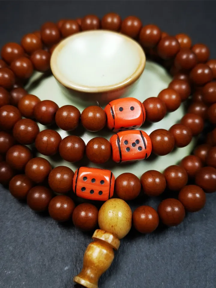 Gandhanra Old 108 Tibetan Mala, Corypha Linn Seed Beads,Prayer Beads Necklace for Meditation,Diameter 0.28", Circumference 30"