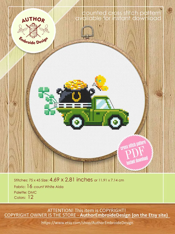 Vintage truck cross stitch pattern PDF download Set of 5 farmhouse truck pattern digital PDF, Small cross stitch chart, Holiday decor #T35