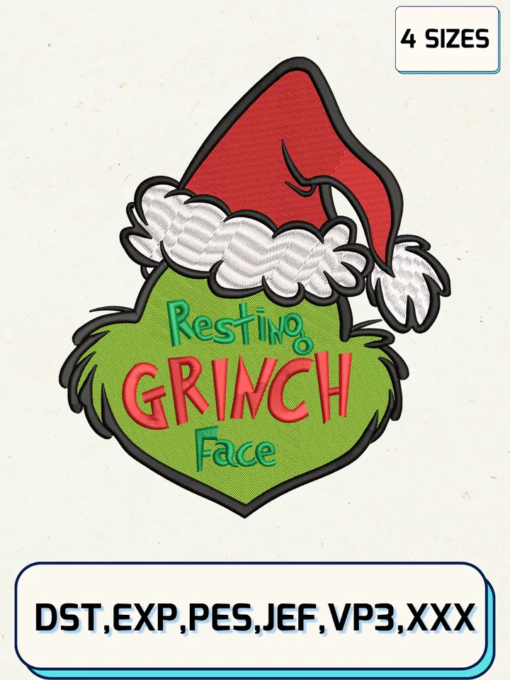 Resting Grinch Face Embroidery Design,Christmas Embroidery Designs,Machine Embroidery Files,Grinch Embroidery Design,4 Sizes