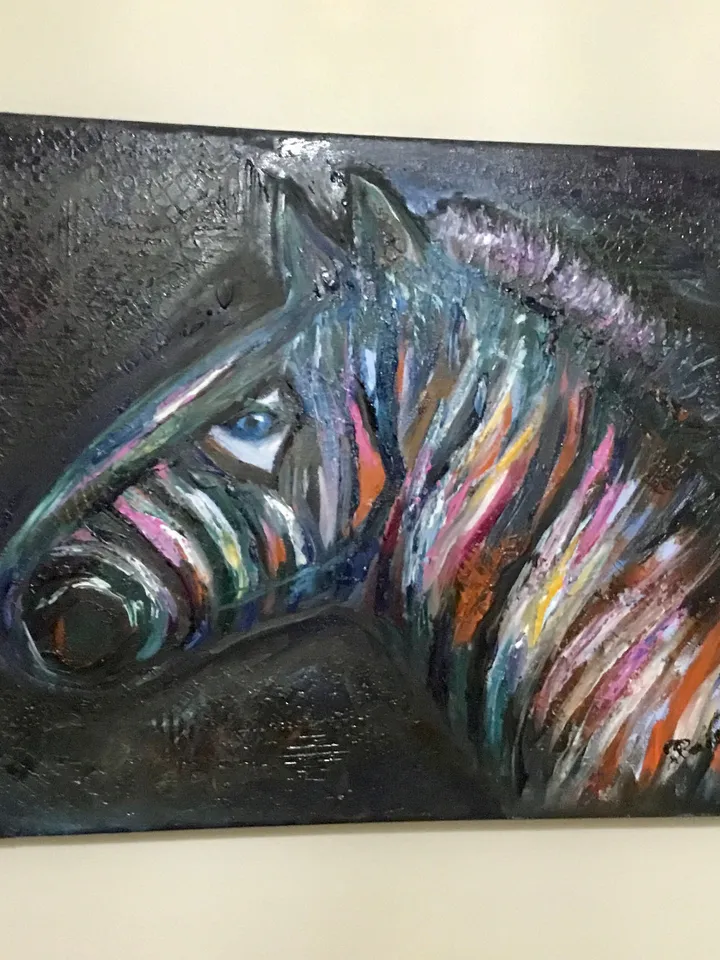 Funny colourful zebra,original oil painting on canvas,funny animals painting kid s room decoration colorful zebra painting,nursery room art.