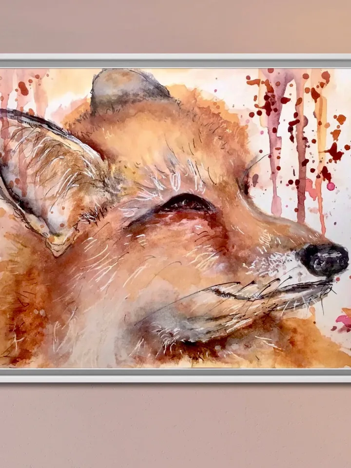 Fox original watercolor painting,fox portrait,animals painting,fox wall art,small paintings gifts,aceo watercolor,kids room art.
