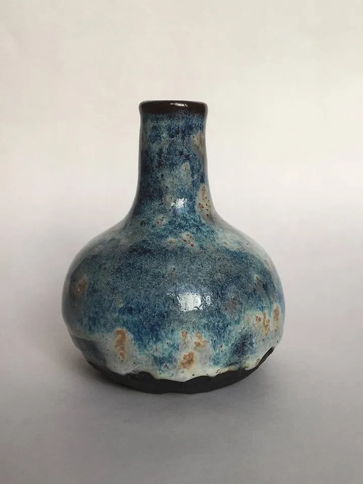Small Black and Blue Carved Ceramic Vase