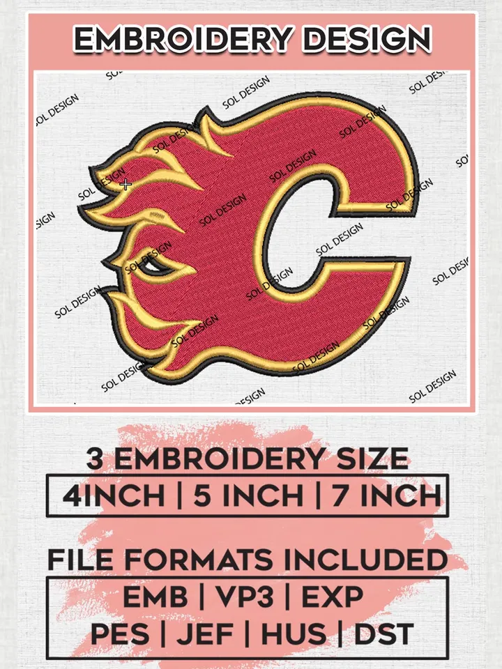Calgary Flames Machine Embroidery Files, NHL Calgary Flames Embroidery Designs, NHL Calgary Logo, NHL Embroidery Design, Hockey Team, Digital Download