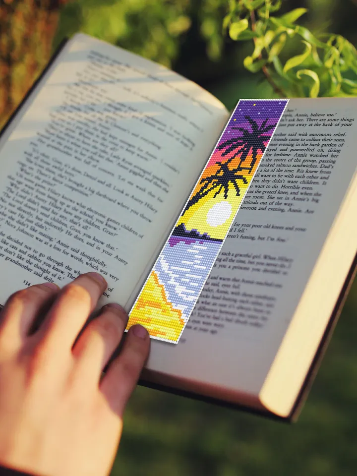 Summer bookmark cross stitch pattern PDF download Tropical beach cross stitch chart, Handmade bookmark pattern digital PDF, Palm trees #B23