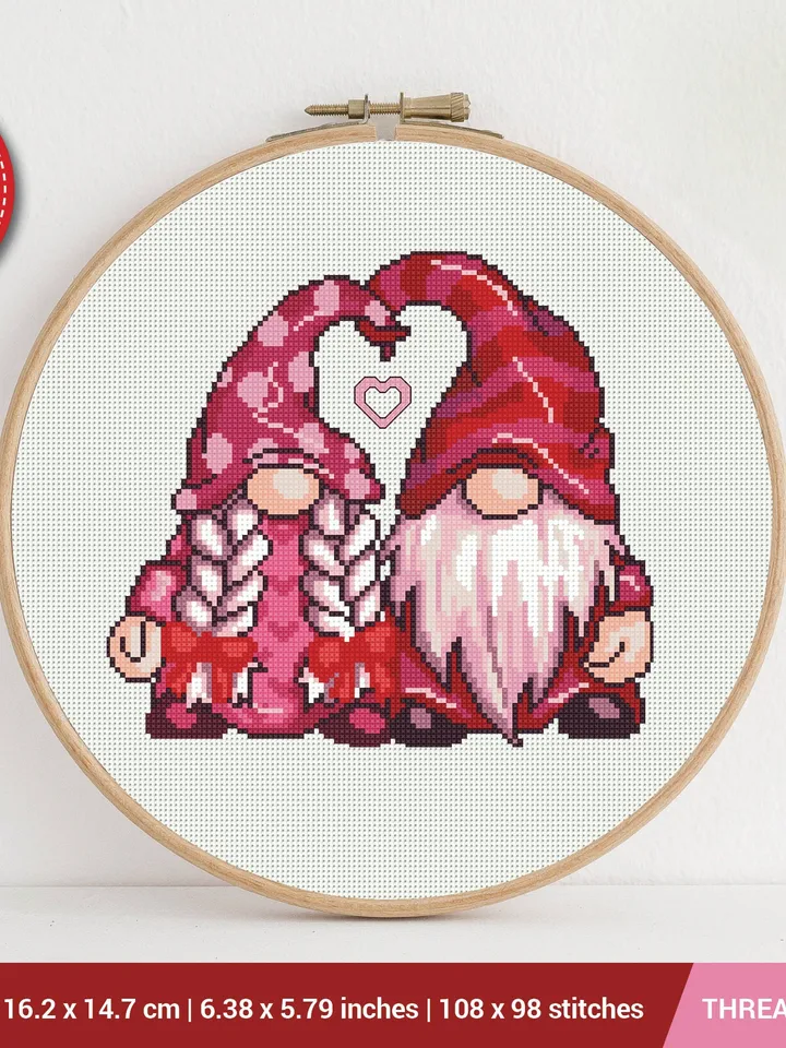 Gnomes Valentine’s Day Cross stitch pattern | Embroidery Pattern | Instant Download | Embroidery Designs