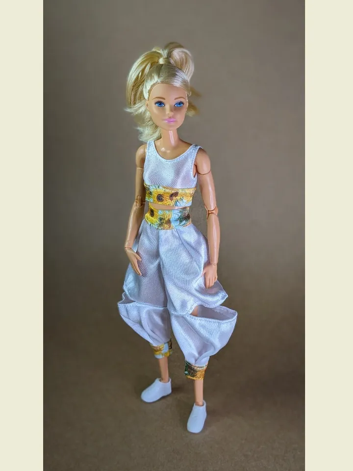 Handmade white & yellow floral print sports set for 1/6 scale fashion female dolls
