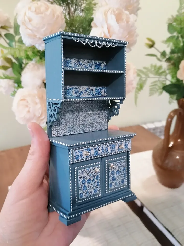 A set of kitchen furniture for a dollhouse. 1:12. Puppet miniature.