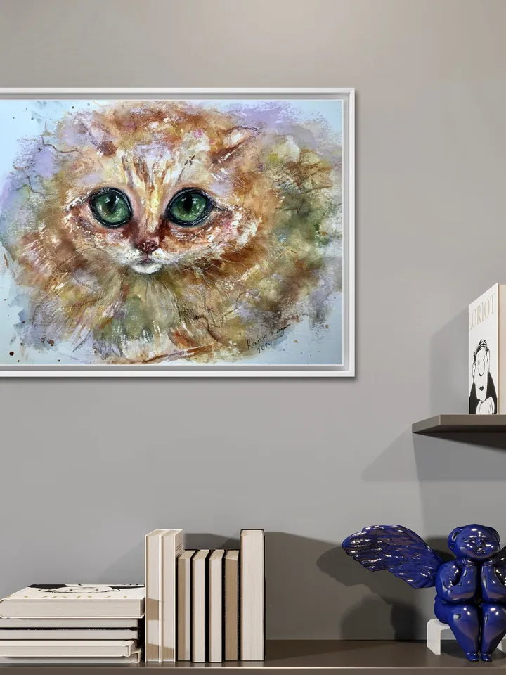 Fluffy red cat original watercolor painting,cats paintings ,animals wall art ,cat lovers gifts,kids room decoration,red cat art wall hanging