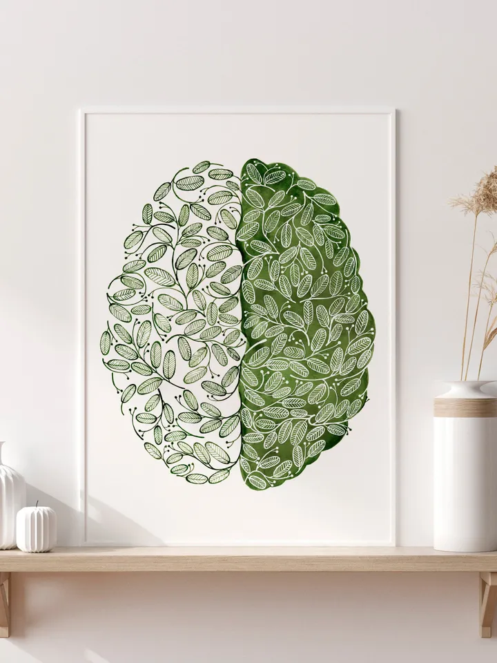 Watercolor poster "USE IT", green brain illustration
