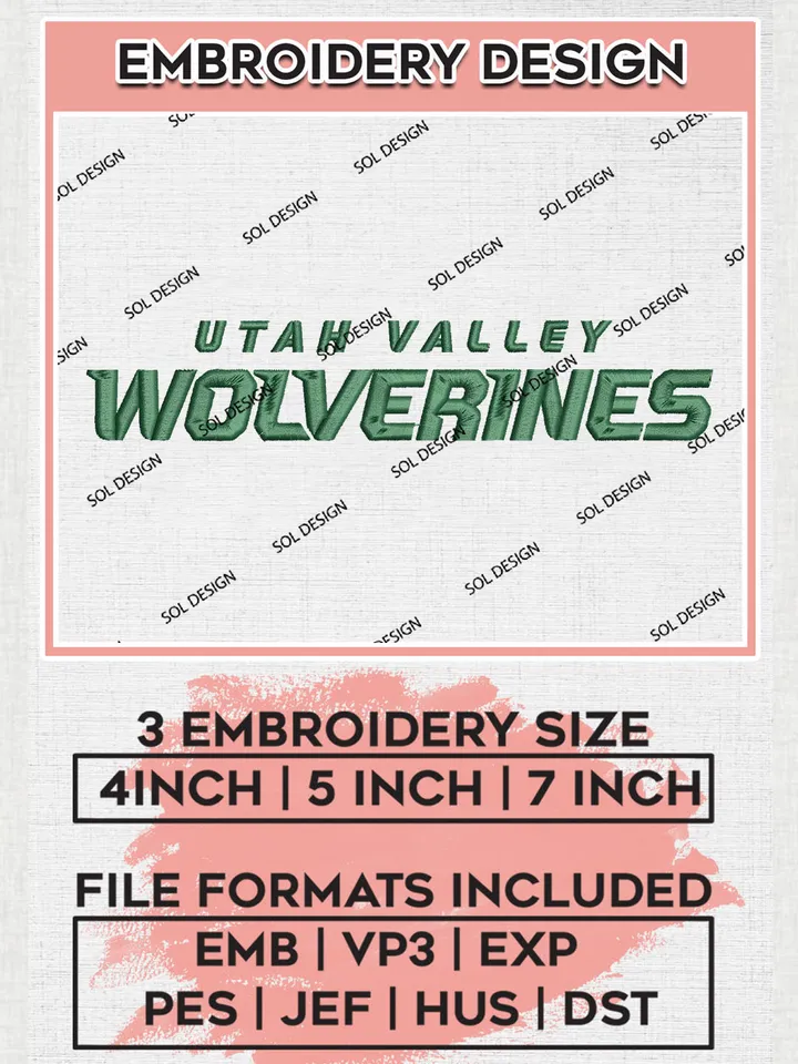 NCAA Utah Valley Wolverines College Football Team Word Logo Embroidery Design Files, NCAA Utah Valley Wolverines Machine Embroidery, NCAA Teams, Game Day, 3 sizes, NCAA Machine embroidery designs, Digital Download