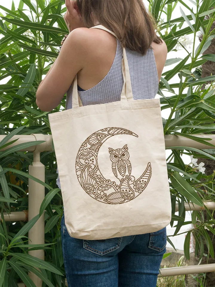Crescent moon cross stitch pattern download PDF Mandala pattern PDF, Monochrome embroidery beginner, Owl cross stitch chart, Home decor #M95
