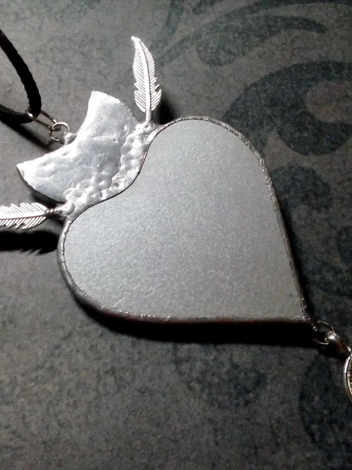 Stained glass scrying mirror, Black goth ornate mirror, Bat mirror, Car hanger, Witch mirror, Heart mirror