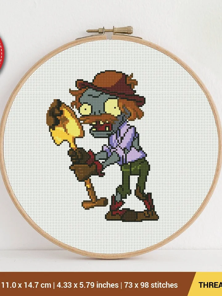 Excavator Zombie Cross stitch pattern | Embroidery Pattern | Instant Download | Embroidery Designs