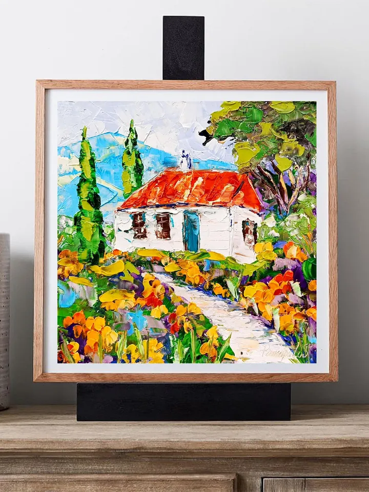 Tuscany Painting Italy Original Art Wall Art Landscape Impasto Oil Painting Sunflower Small Artwork 8 x 8 Gifts by ArtProkopaloSv