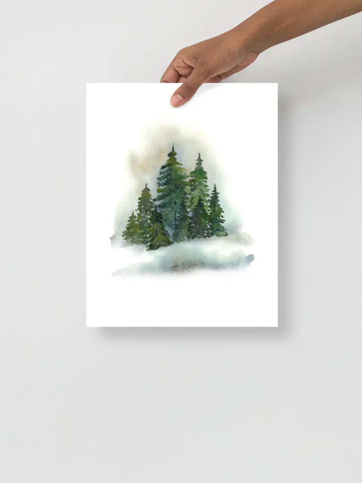 Christmas Tree Print, Christmas Printable Art, Snow Winter Large Poster,Printable Art ,Evergreen Foster, Winter Scene Poster Winter Wall Art