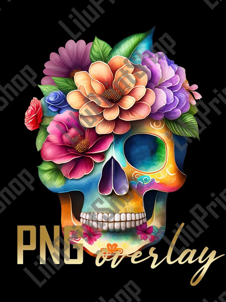 Flowers Sugar skull png Candy skull clipart Calavera Day of the dead, Cinco de Mayo clipart Dia de los muertos digital instant download