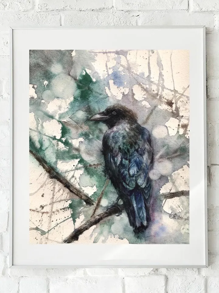 Crow Original Painting Raven Watercolor Painting Birds Wall Art