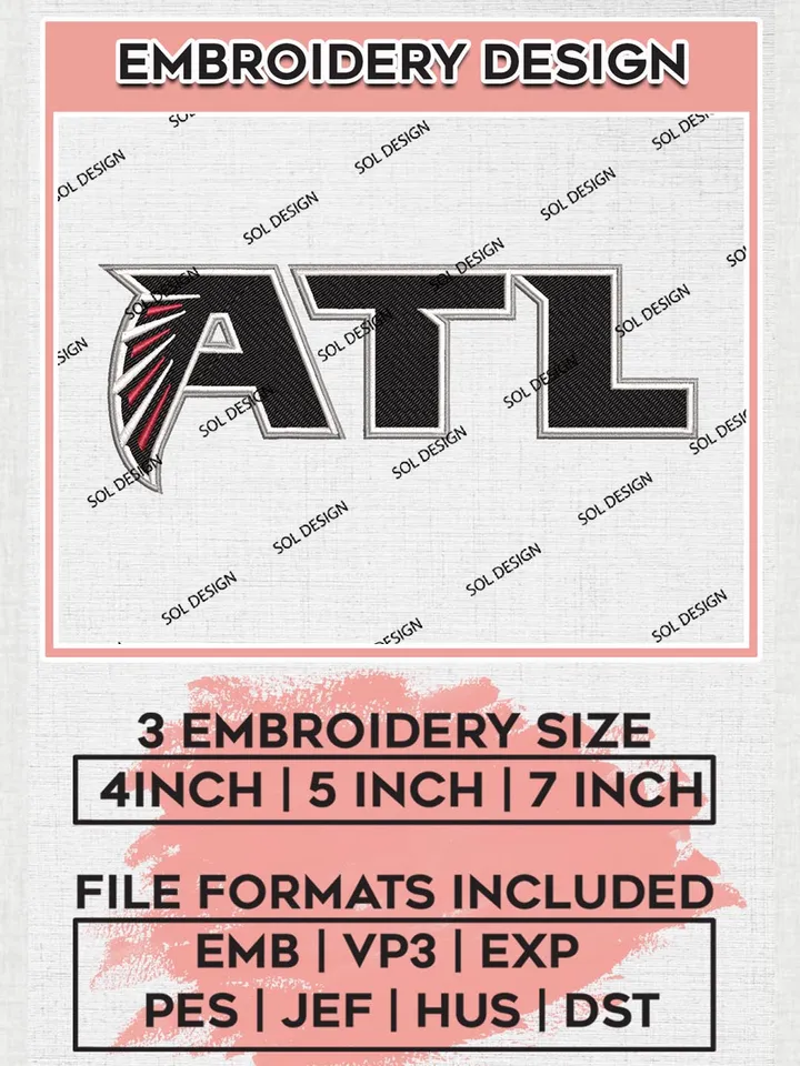 Atlanta Falcons Wordmark Logo Embroidery Designs, NFL Falcons, NFL Embroidery Designs, NFL TAtlanta Falcons Machine Embroidery Design, Digital Download
