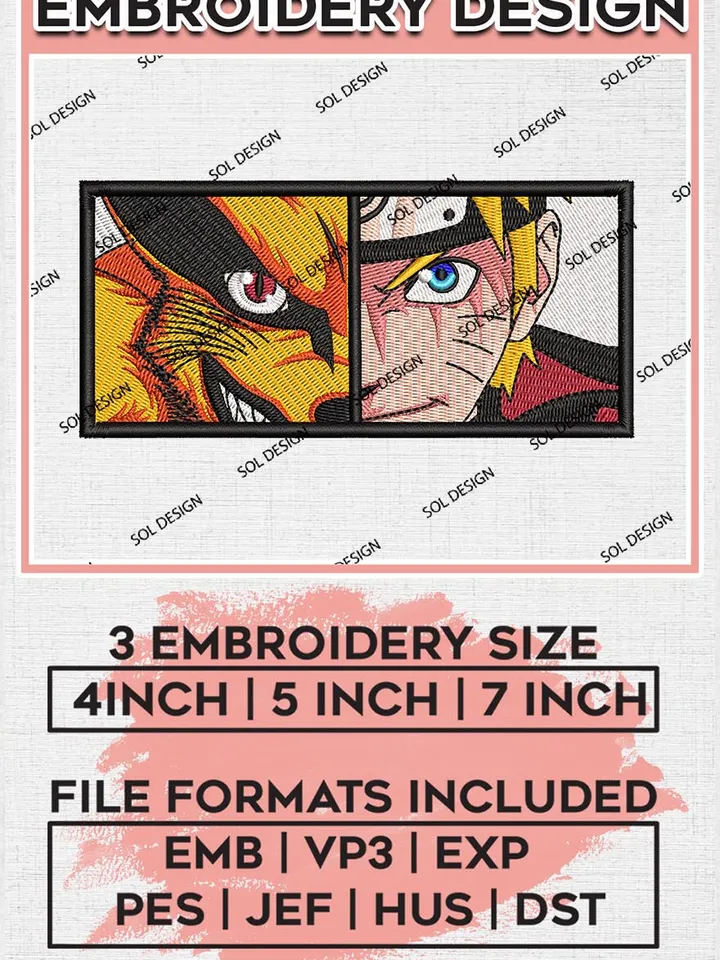 Naruto and fox embroidery design, Naruto embroidery, anime design, embroidery file, anime shirt, Digital download EMB_ANIME_102