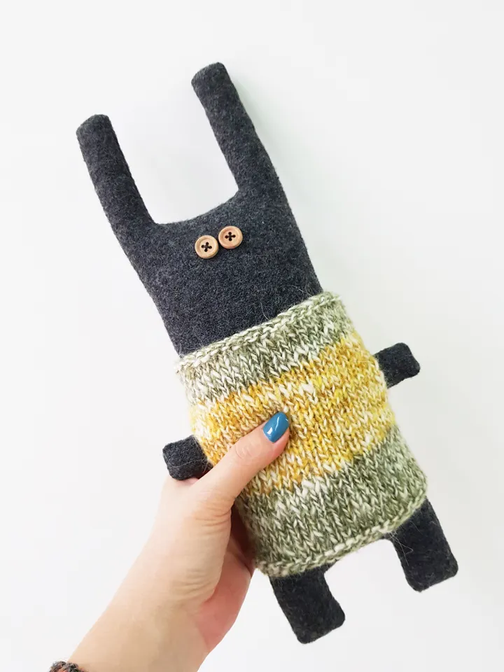 Big Black rabbit in sweater, sewing and knitting patterns PDF, digital tutorial, diy stuffed animal