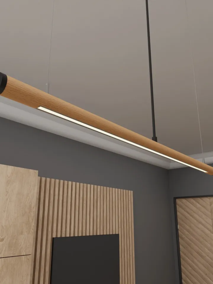 Wooden LED linear pendant light, wood chandelier, hanging lamp