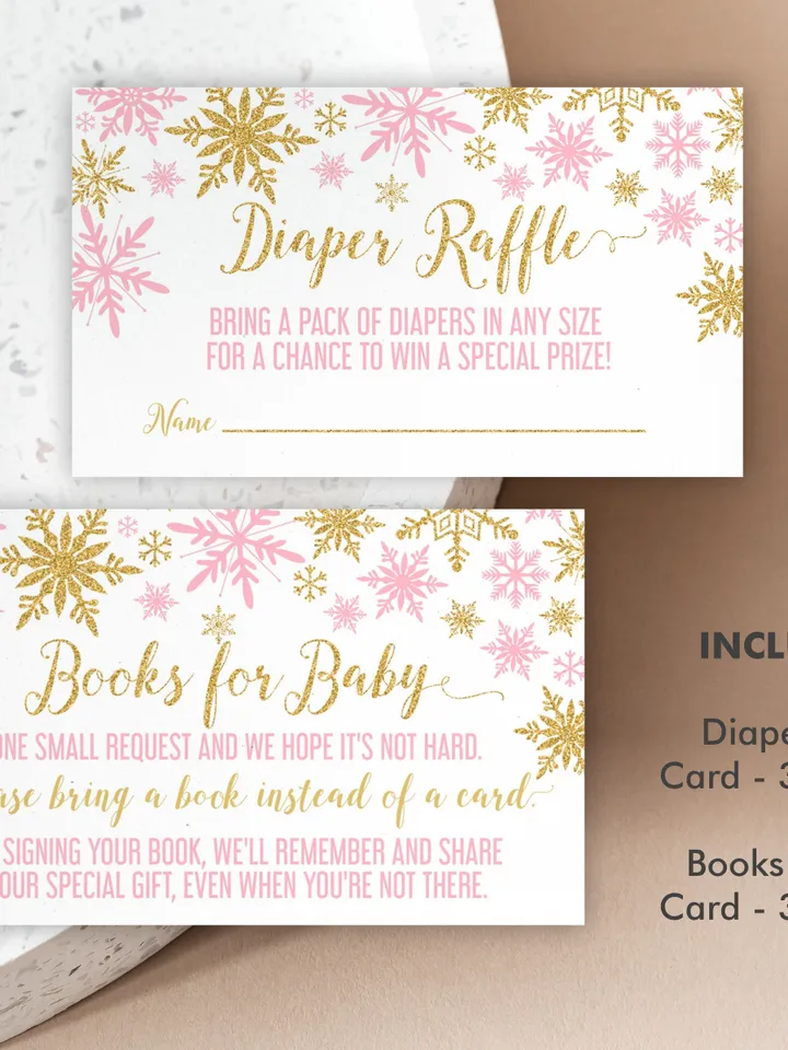 Diaper Raffle Ticket, Books for baby card, Snowflake Baby Shower, Winter Wonderland Baby Shower, Instant Download Editable