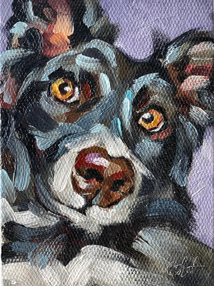 Dog oil painting original, Pet portrait artwork, Animal miniature wall art 4x6