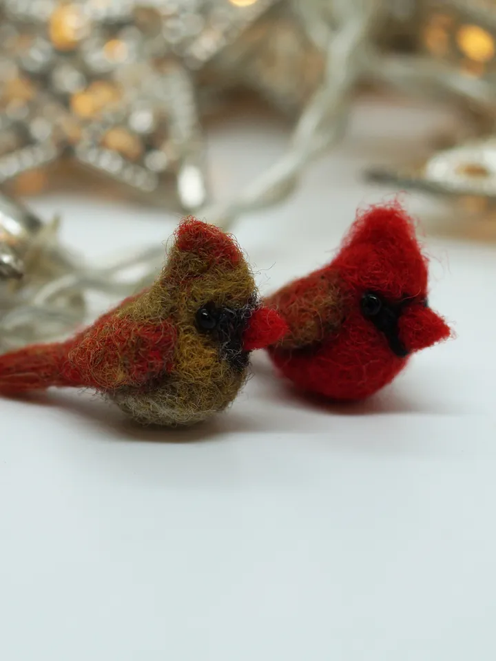 Tiny needle felted cardinal, miniature bird, female Northern cardinal, made to order