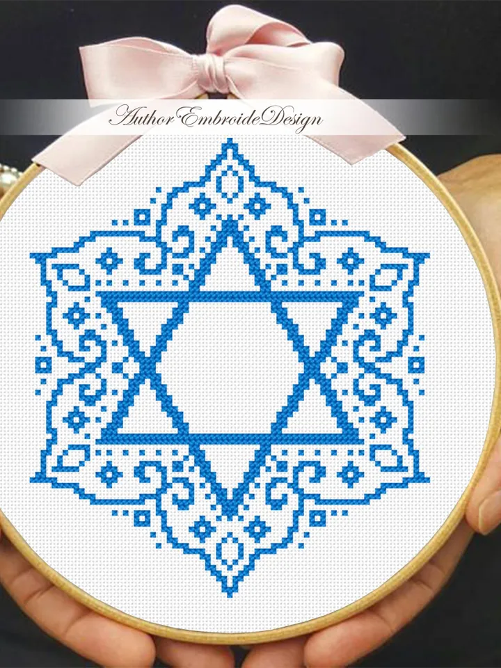 Mandala Star of David cross stitch pattern PDF download Jewish star cross stitch chart, Mandala pattern digital, Religious needlepoint #M278