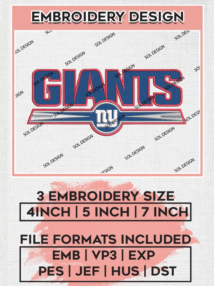 New York Giants Wordmark Logo Embroidery Designs, NFL Giants, NFL Logo Embroidery Files, NFL New York Giants Machine Embroidery Design, Digital Download