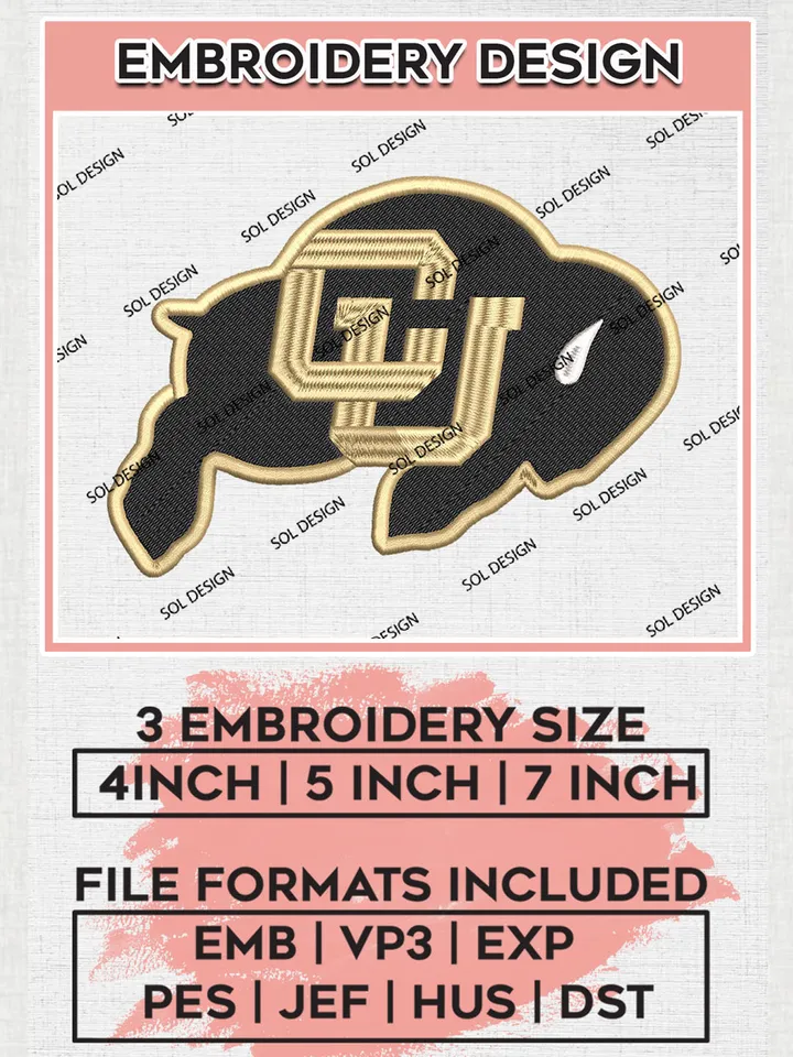 Colorado Buffaloes Logo Machine Embroidery Design, NCAA Colorado Buffaloes Embroidery Design Design files, NCAA Embroidery Designs, NCAA Machine Embroidery Designs, Digital Download