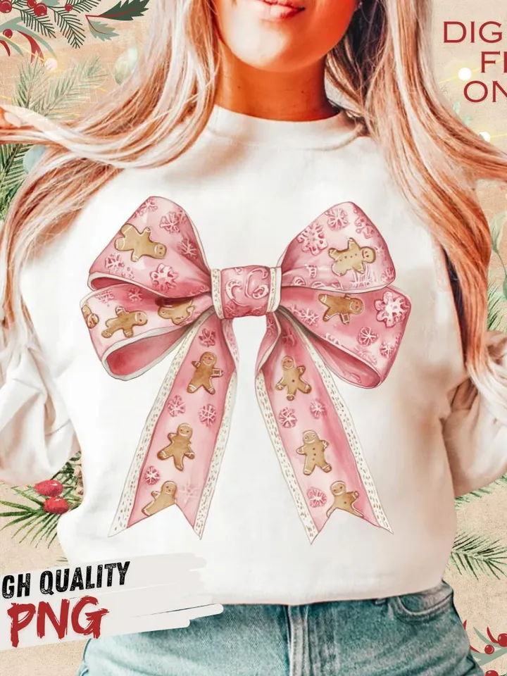 Christmas Coquette, Christmas Png, Pink Christmas, Retro Santa, Girly Christmas Bow, Gingerbread Bow, Soft Girl Era PNG, Trendy Christmas